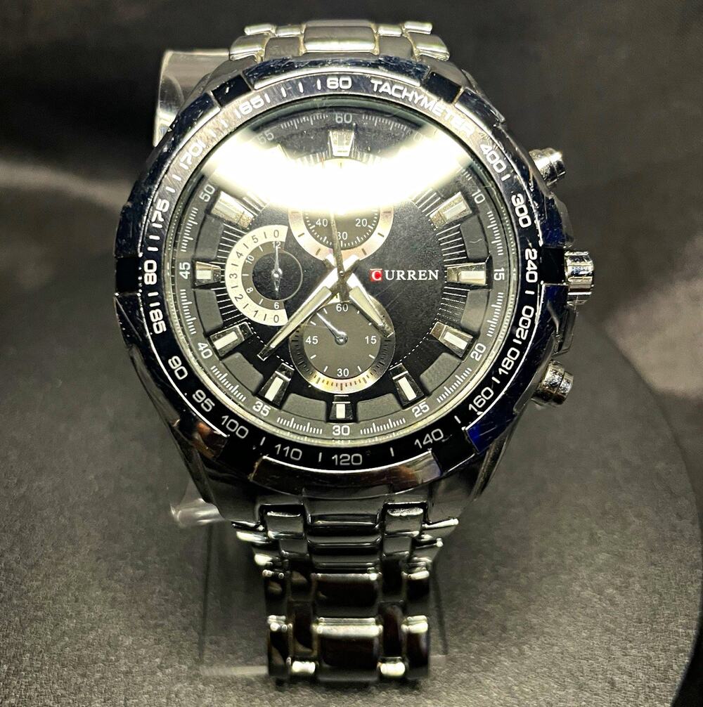 CURREN Men’s Sport Quartz Chronograph Tachymeter Black Dial 50mm SS Bracelet
